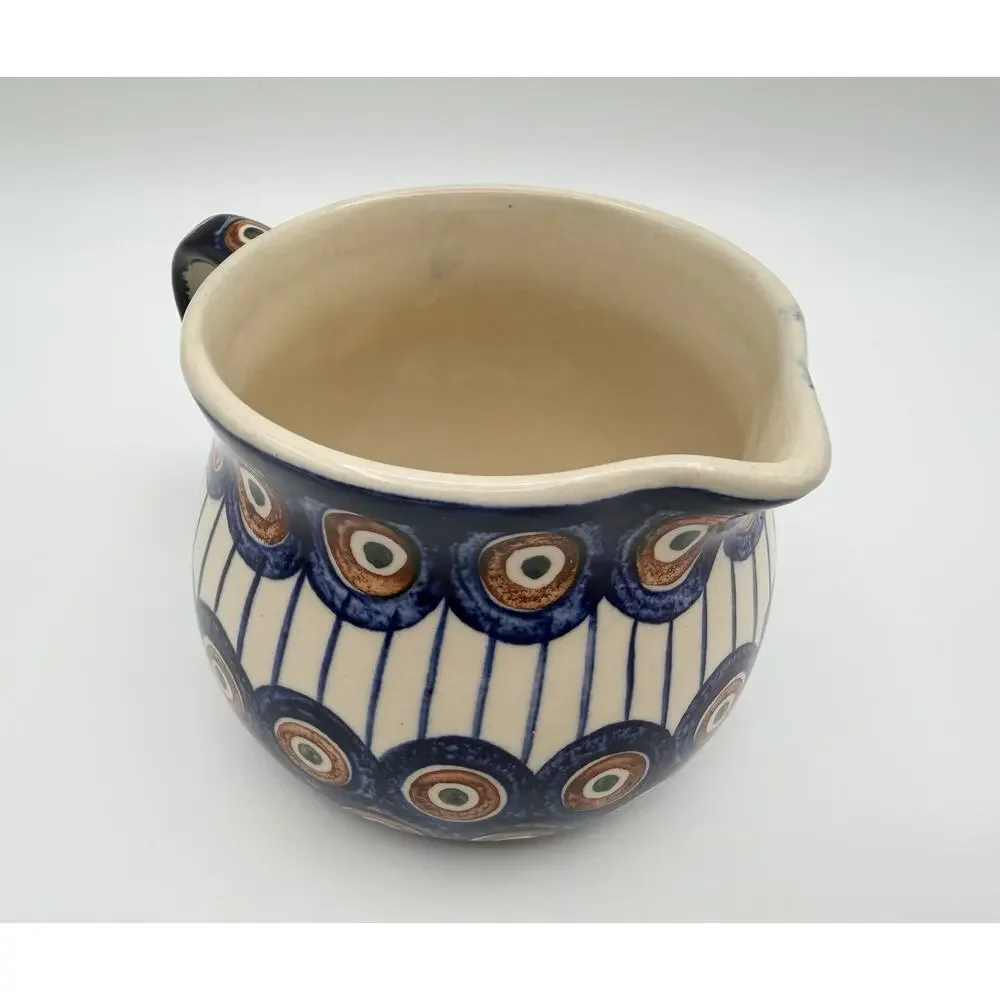 Boleslawiec Polish Pottery Handmade Stoneware Pitcher 16oz Blue Peacock Pattern